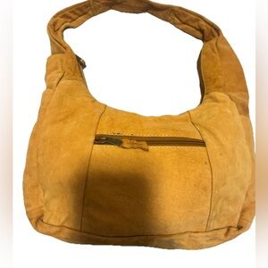 Elegant Tan Suede Real Leather Hobo Bag Cognac